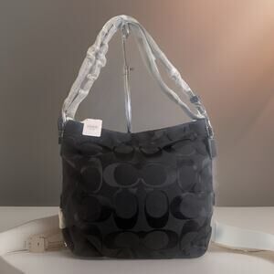 NWT Coach F15067 24CM Signature Duffle Black/Black Canvas Tote